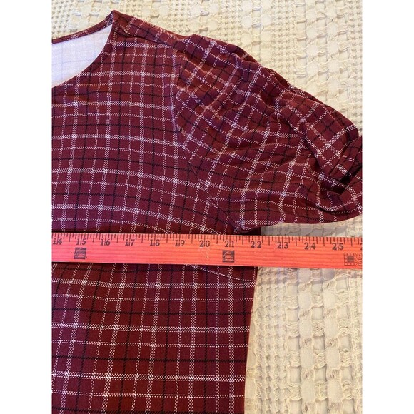 Liz Claiborne Womens Plus Size XL Burgundy Plaid Gold Button Cuffs  Top Blouse - Picture 10 of 11